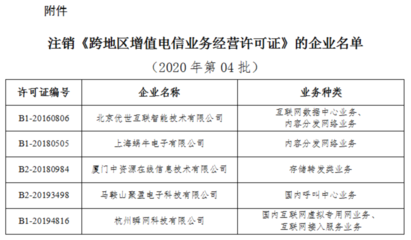 工信部拟注销5家企业跨地区增值电信业务经营许可